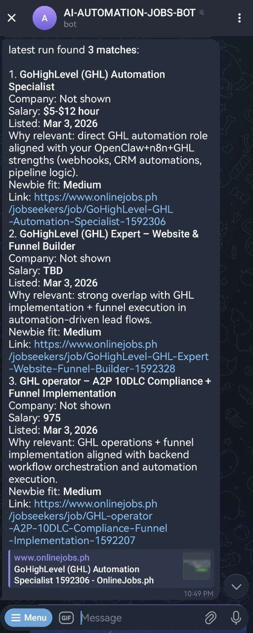 Mau AI job hunter matched jobs output