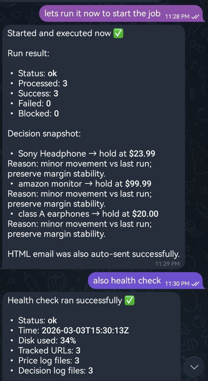 PriceClaw Telegram decision output